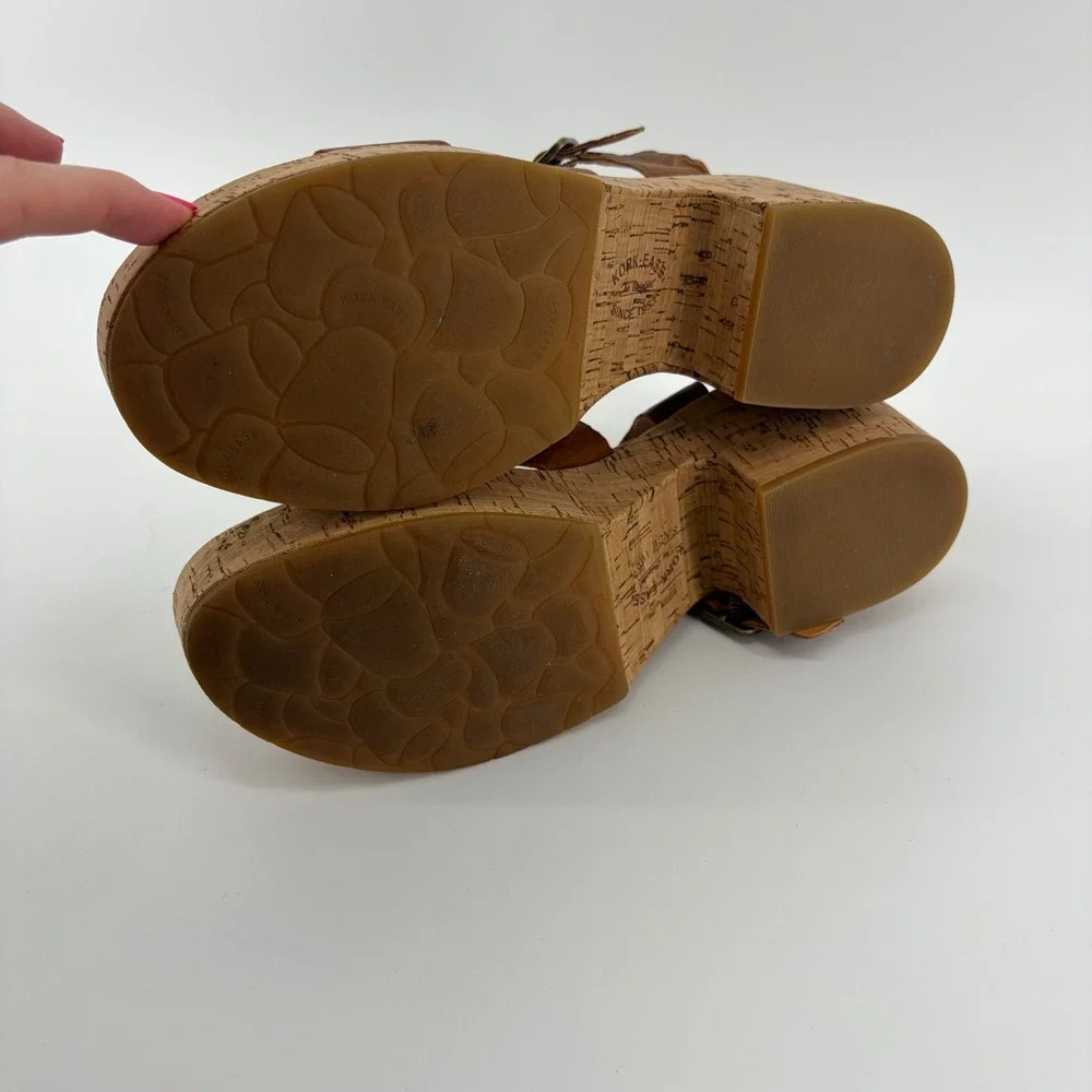 Kork-Ease Womens 10 Brown‎ Leather Platform Sandals Block Heel Cork KE0011306
